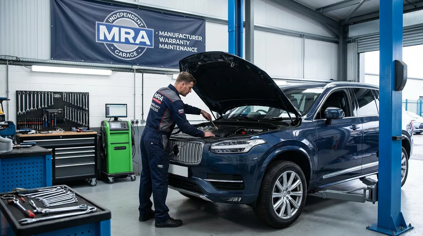 Garage indépendant MRA réalisant un entretien sur un véhicule sous garantie constructeur