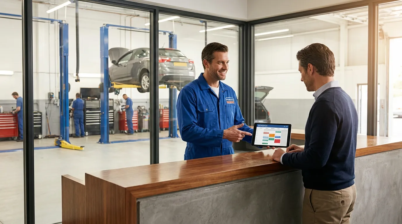 Écran de prise de RDV automatisée pour garage avec calendrier et confirmations SMS