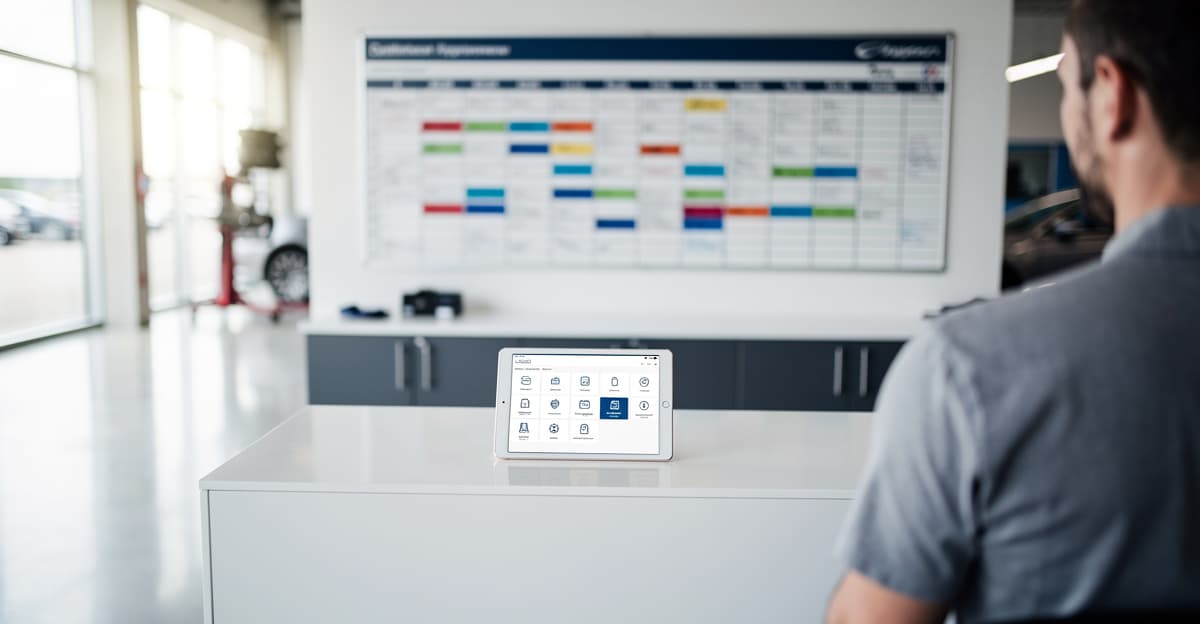 Garage moderne avec planning numérique pour chatbot service client
