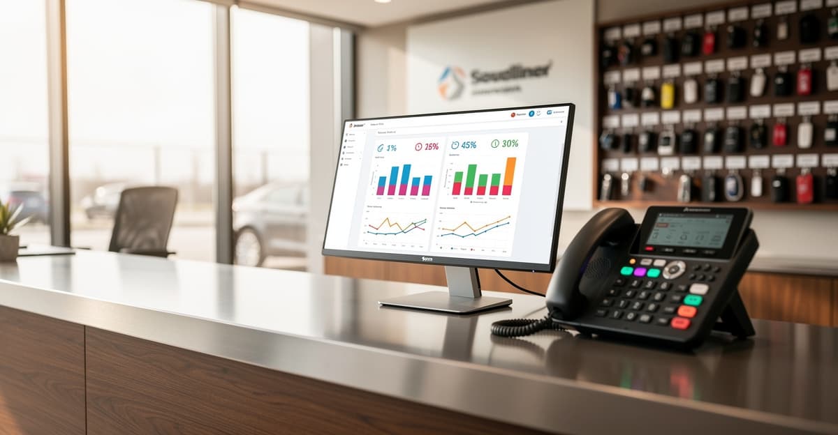 Réception d'un garage automobile avec téléphone et tableau de bord des heures de pointe appels garage