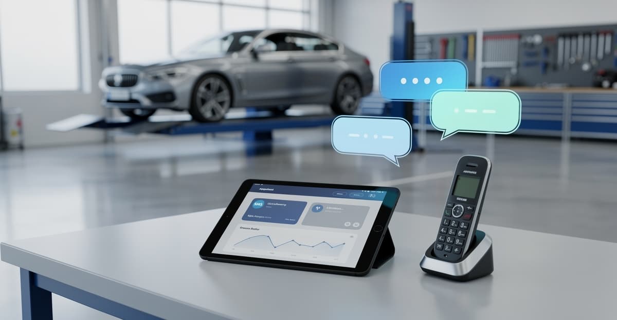 Garage moderne avec tableau de bord numérique et prise de rendez-vous ia garage