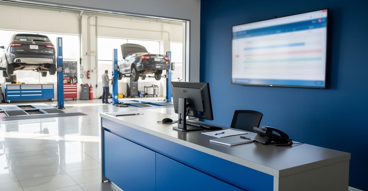 Garage moderne avec téléphone et agenda connecté pour la prise rendez-vous telephone